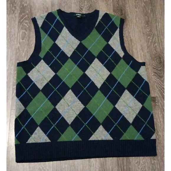J. Crew Lambswool V-Neck Argyle Sweater Vest Men's L - Picture 1 of 5